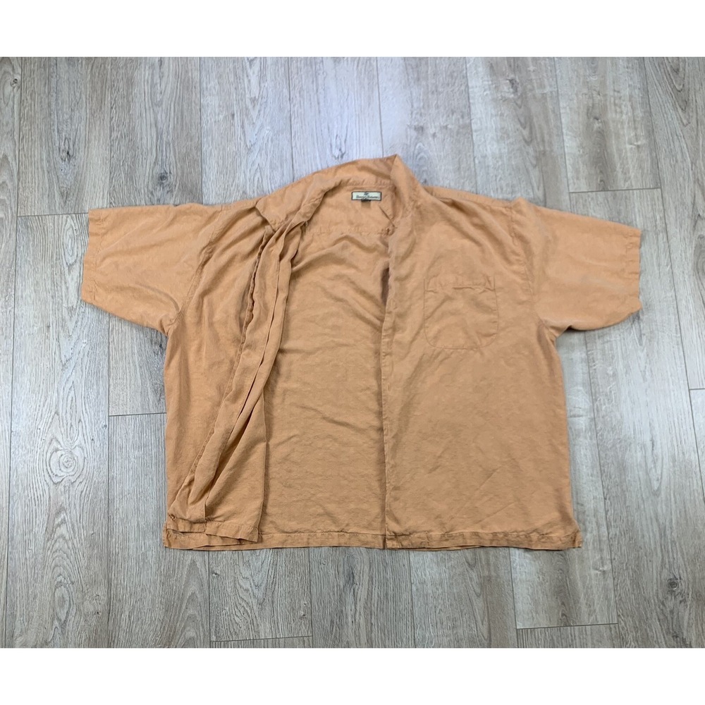 Tommy Bahama Hawaiian Button Shirt Mens XXL Orange Silk Short‎ Sleeve Palm Trees